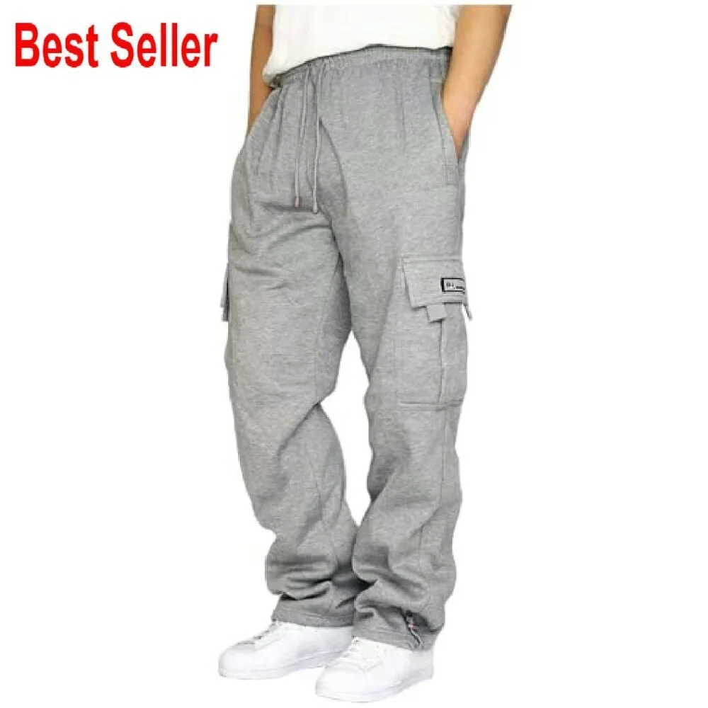 Men's Cargo Sweatpants Fleece Jogger Activewear Hiking Lounge Comfort